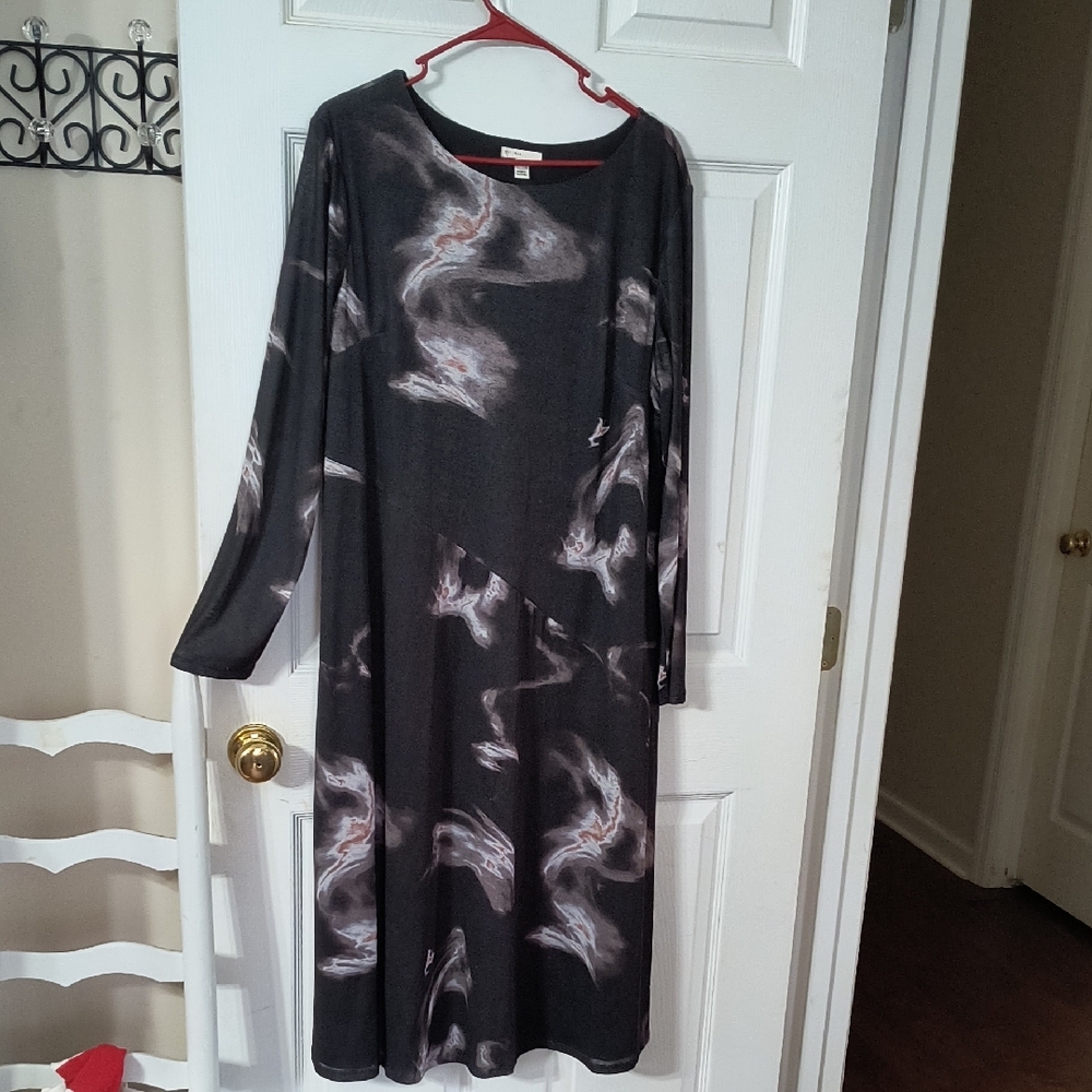 Cato Black and Gray Casual Bishop Sleeve Dress